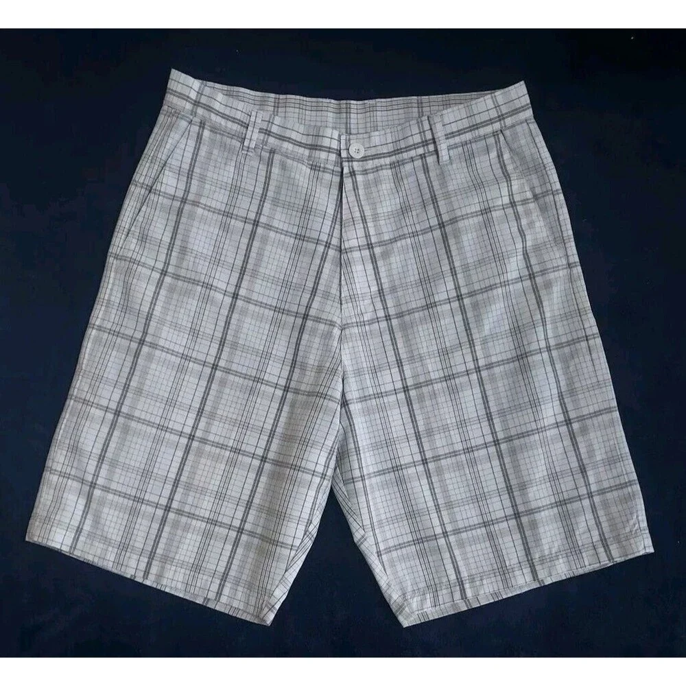 Mens Burnside Tan Plaid Golf Bermuda Shorts 10